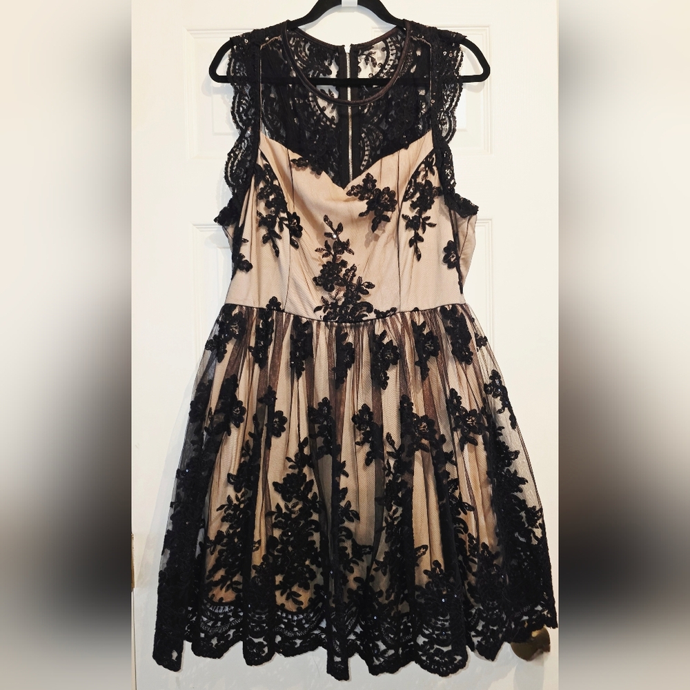 Elegant Black Lace Overlay Mini Dress